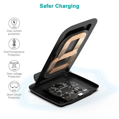 CHOETECH T555-F 15W Fast Wireless Dual Coils Charger Stand Qi for iPhone/Samsung Black - Image 2