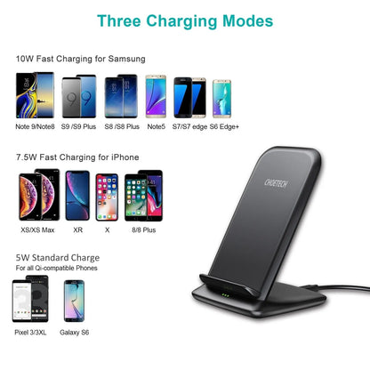 CHOETECH T555-F 15W Fast Wireless Dual Coils Charger Stand Qi for iPhone/Samsung Black - Image 5