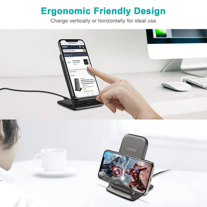 CHOETECH T555-F 15W Fast Wireless Dual Coils Charger Stand Qi for iPhone/Samsung Black - Image 6