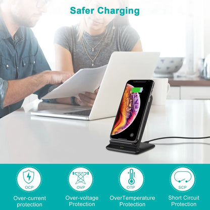 CHOETECH T555-F 15W Fast Wireless Dual Coils Charger Stand Qi for iPhone/Samsung Black - Image 7