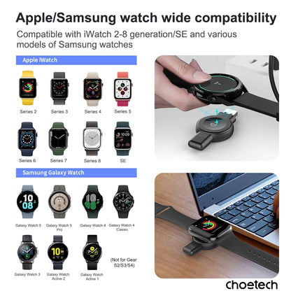 CHOETECH T606-F USB-A +USB-C Magnetic Charger for Samsung & Apple Watch - Image 3
