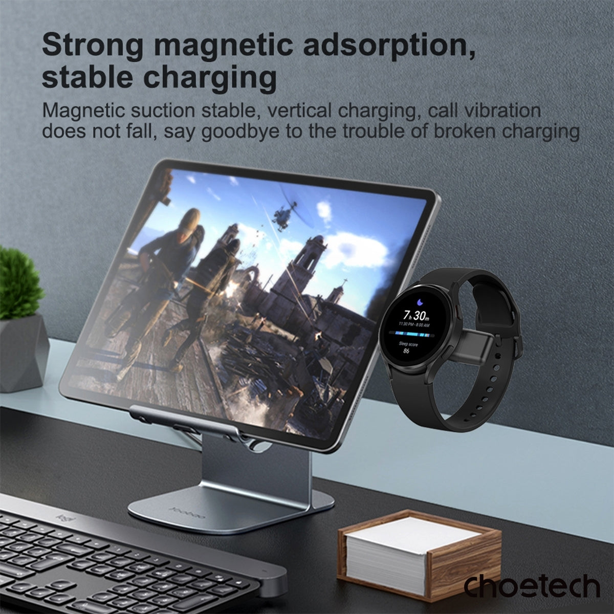 CHOETECH T606-F USB-A +USB-C Magnetic Charger for Samsung & Apple Watch - Image 7