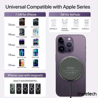 CHOETECH T697-F 15W/7.5W/5W magnetic charger for iPhone, Air Pods and more 1.5M Black - Image 5