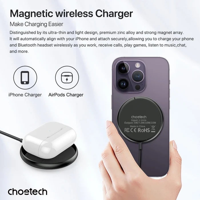 CHOETECH T697-F 15W/7.5W/5W magnetic charger for iPhone, Air Pods and more 1.5M Black - Image 7