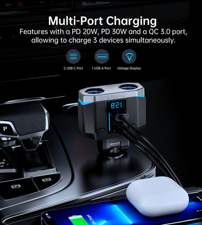 CHOETECH TC0020 45W 2 Sockets + 2x USB-C + 1x USB-A Cigarette Lighter Splitter - Image 3