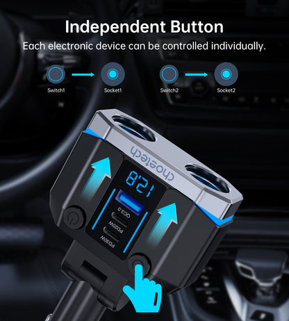 CHOETECH TC0020 45W 2 Sockets + 2x USB-C + 1x USB-A Cigarette Lighter Splitter - Image 7