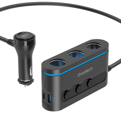 CHOETECH TC0021 3 Sockets 2C+1A Cigarette Lighter Splitter Black - Image 2
