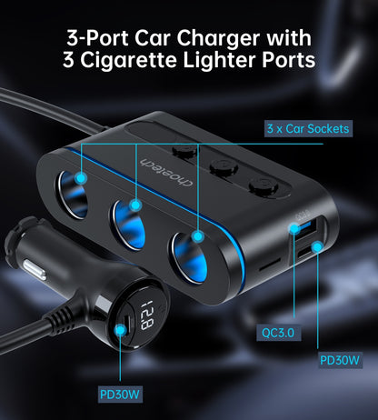 CHOETECH TC0021 3 Sockets 2C+1A Cigarette Lighter Splitter Black - Image 6