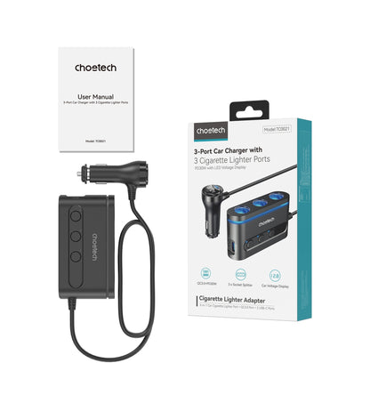 CHOETECH TC0021 3 Sockets 2C+1A Cigarette Lighter Splitter Black - Image 9