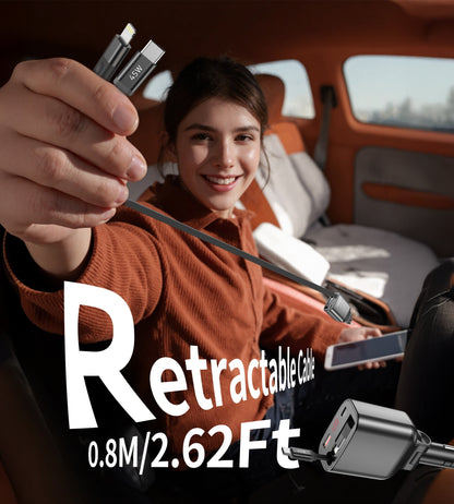 CHOETECH TC0033 105W USB-C+USB-A Fast car charger with Stretchable USB-C + Lightning cables - Image 6