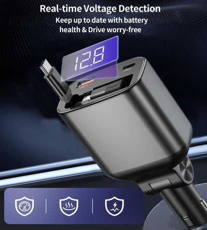 CHOETECH TC0033 105W USB-C+USB-A Fast car charger with Stretchable USB-C + Lightning cables - Image 7