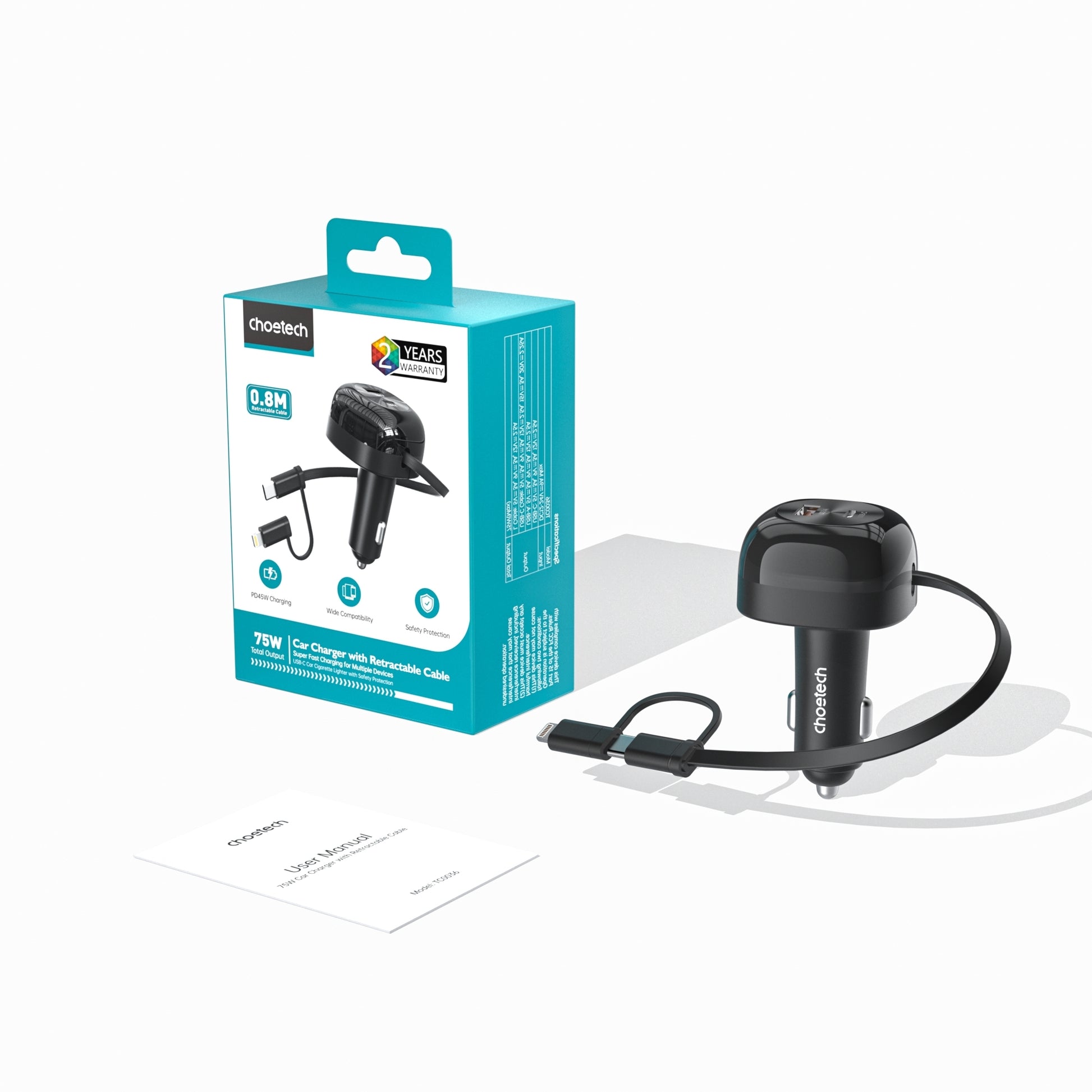 CHOETECH TC0036 PD45W USB-C+USB-A car charger with C+L Interface - Image 4