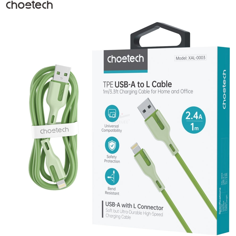 CHOETECH XAL-0003G USB-A To 8-pin iPhone 1M Charging Cable Green - Image 2
