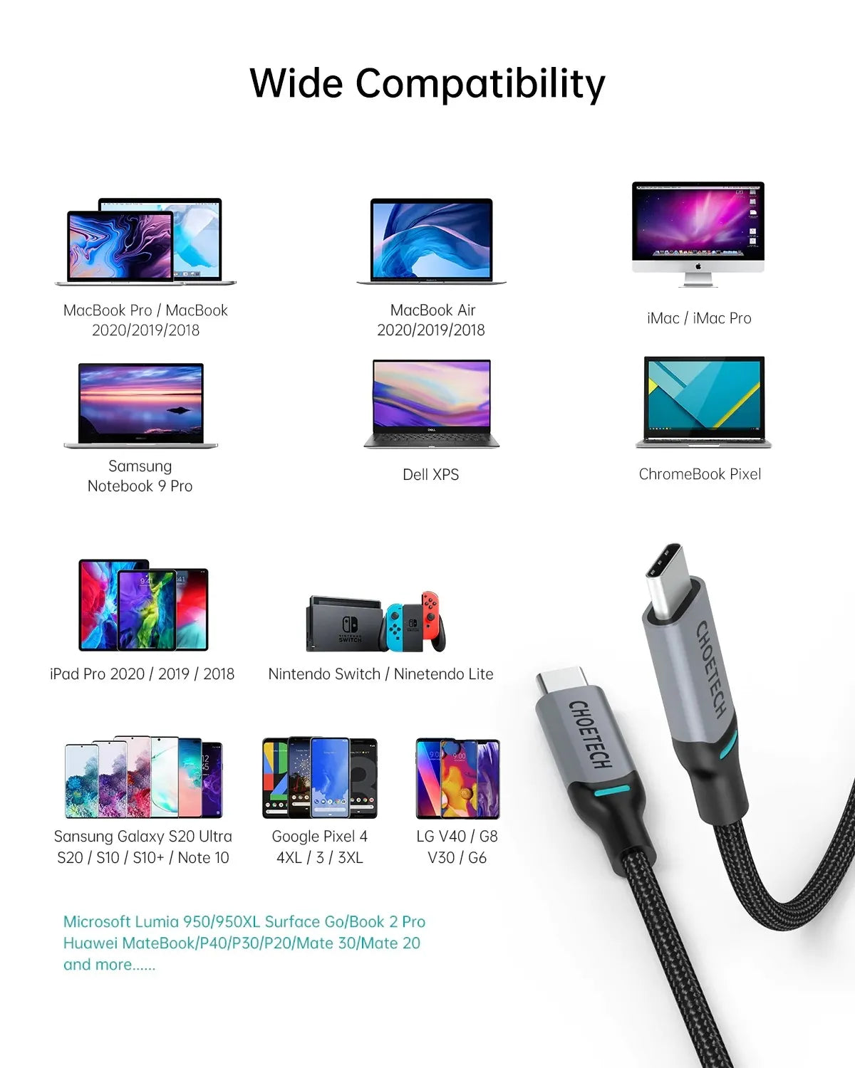 CHOETECH XCC-1002 USB-C to USB-C PD100W 5A Fast Charging Cable 1.8M - Image 5