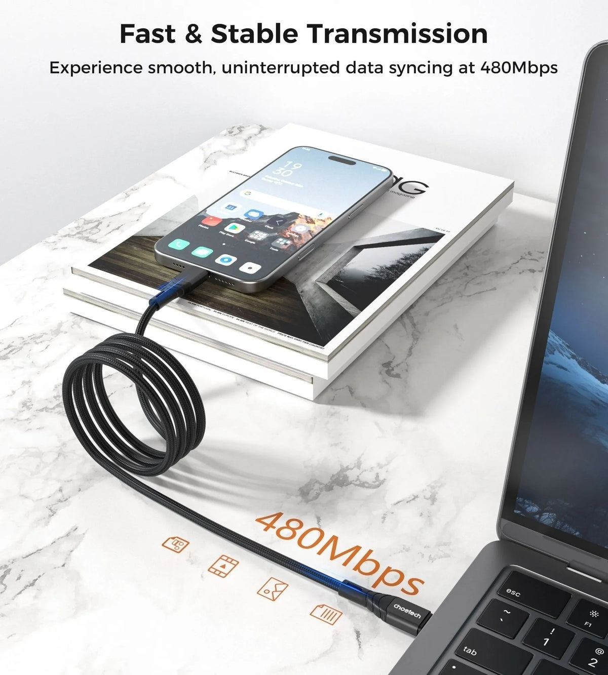 CHOETECH XCC-1008 USB-C-C PD100W M to M Fast charging Cable 1M Black - Image 6