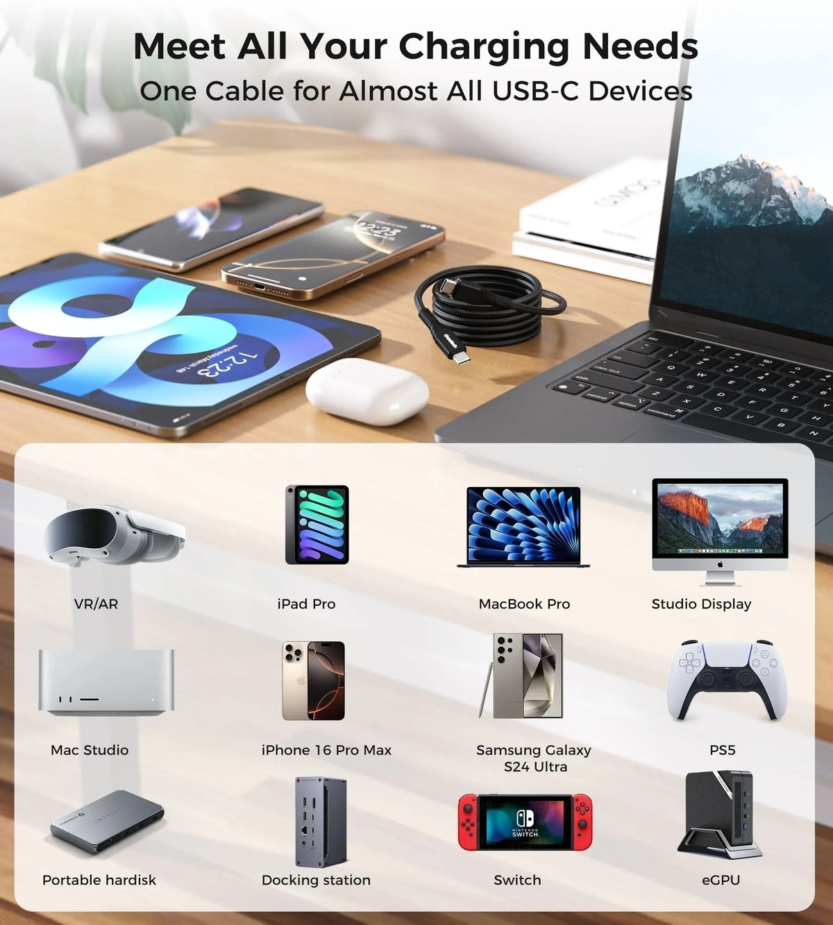 CHOETECH XCC-1008 USB-C-C PD100W M to M Fast charging Cable 1M Black - Image 7