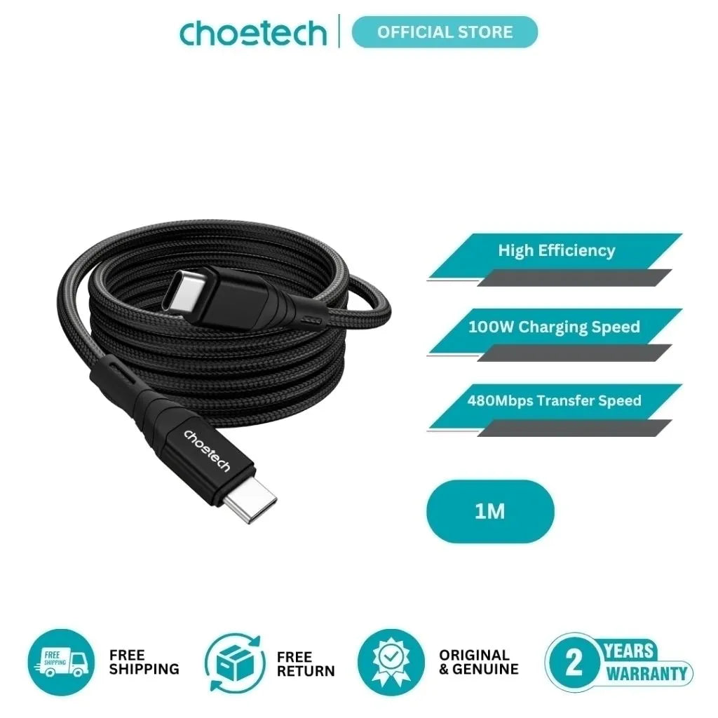 CHOETECH XCC-1008 USB-C-C PD100W M to M Fast charging Cable 1M Black - Image 9