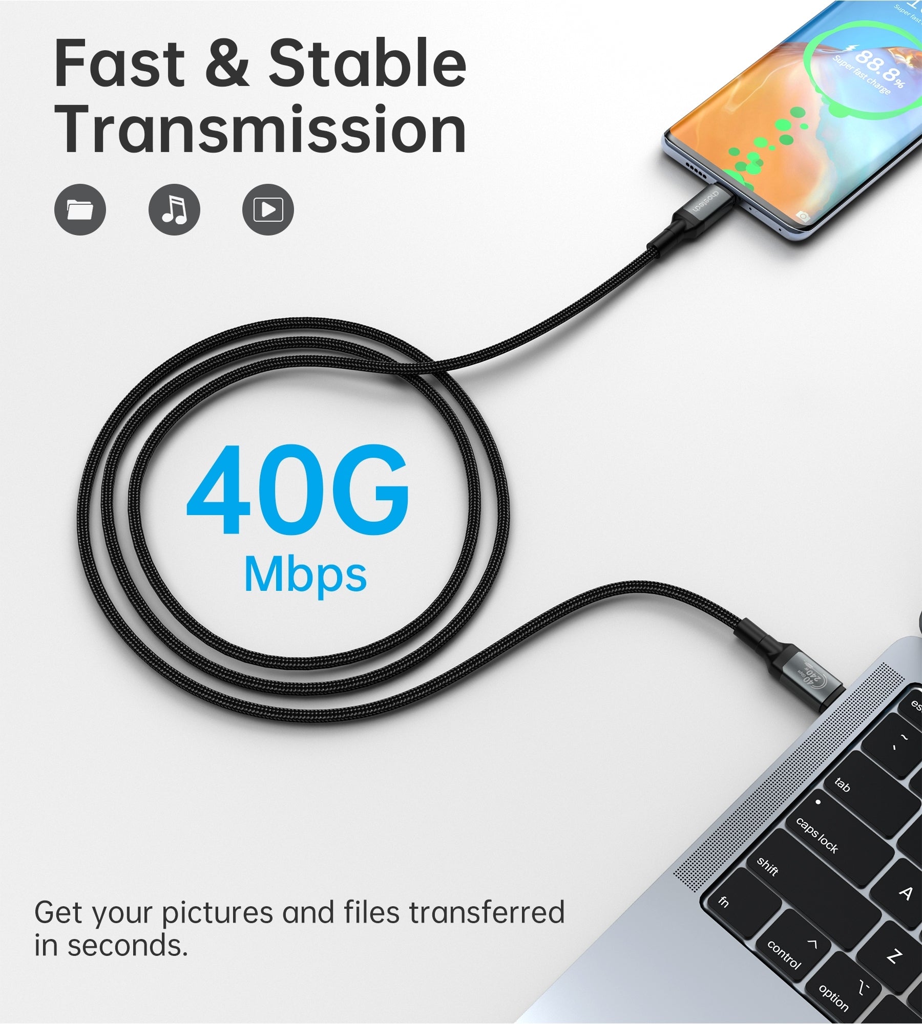 CHOETECH XCC-1042 Gen3.0 USB4.0 with 8K @ 60hz Video & Audio 240W USB-C to C Braided Cable 2M - Image 6