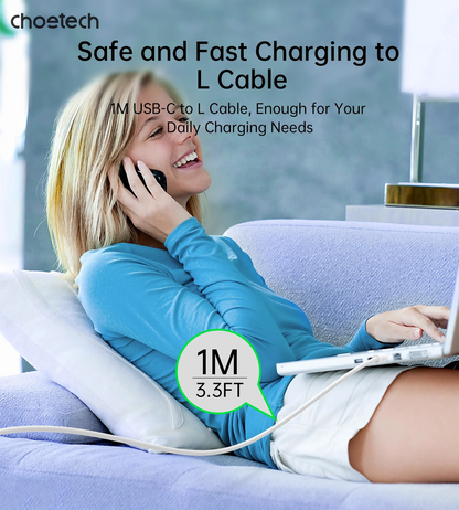 CHOETECH XCL-0002 Silicone USB-C to L Cable 1m White - Image 7