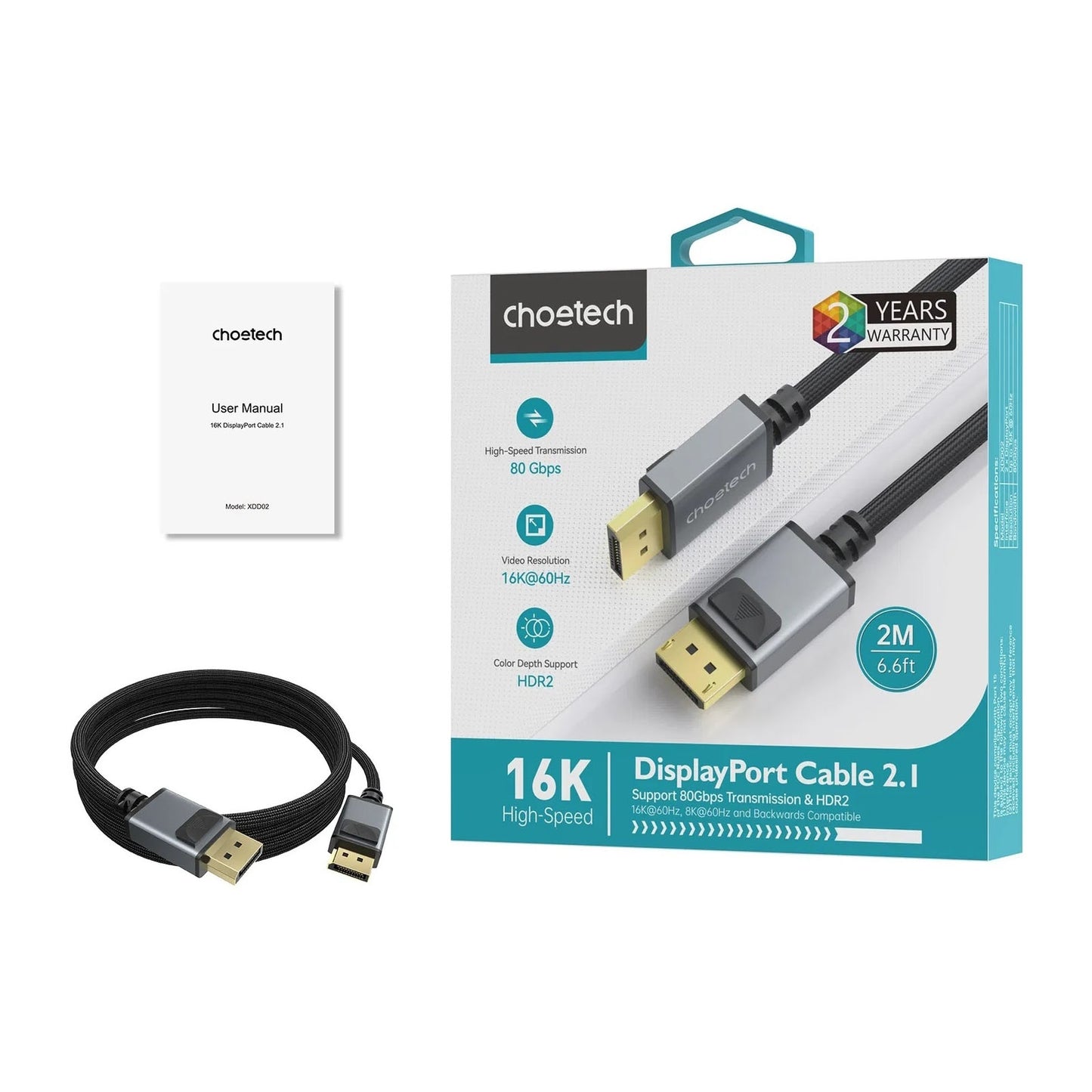 CHOETECH XDD02-3M 16K 60Hz / 8K 240Hz Resolution DP2.1 to DP cable 3M - Image 3