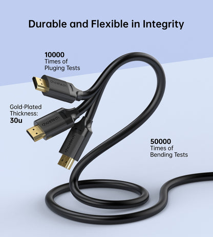 CHOETECH XHH-TP20 8K HDMI 2.1 Cable 8K@60Hz 48Gbps 2M Braided Cable - Black - Image 3