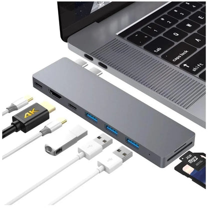 INTACT 9820T 8-in-1 Dual USB-C Adapter for MacBook/Pro HDMI/ Thunderbolt3/USB3.0*3/TypeC/SD/TF