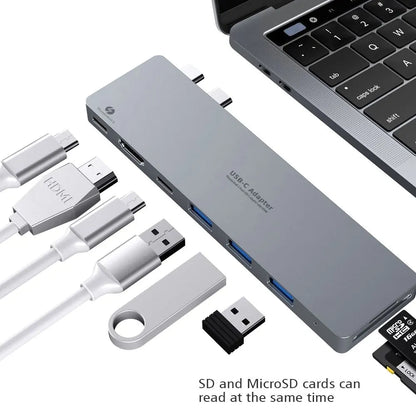 INTACT 9820T 8-in-1 Dual USB-C Adapter for MacBook/Pro HDMI/ Thunderbolt3/USB3.0*3/TypeC/SD/TF - Image 3