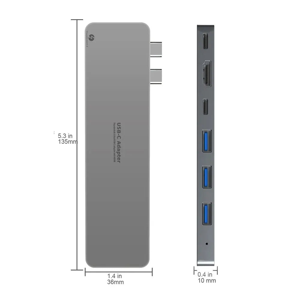 INTACT 9820T 8-in-1 Dual USB-C Adapter for MacBook/Pro HDMI/ Thunderbolt3/USB3.0*3/TypeC/SD/TF - Image 4