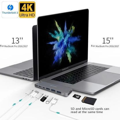 INTACT 9820T 8-in-1 Dual USB-C Adapter for MacBook/Pro HDMI/ Thunderbolt3/USB3.0*3/TypeC/SD/TF - Image 5