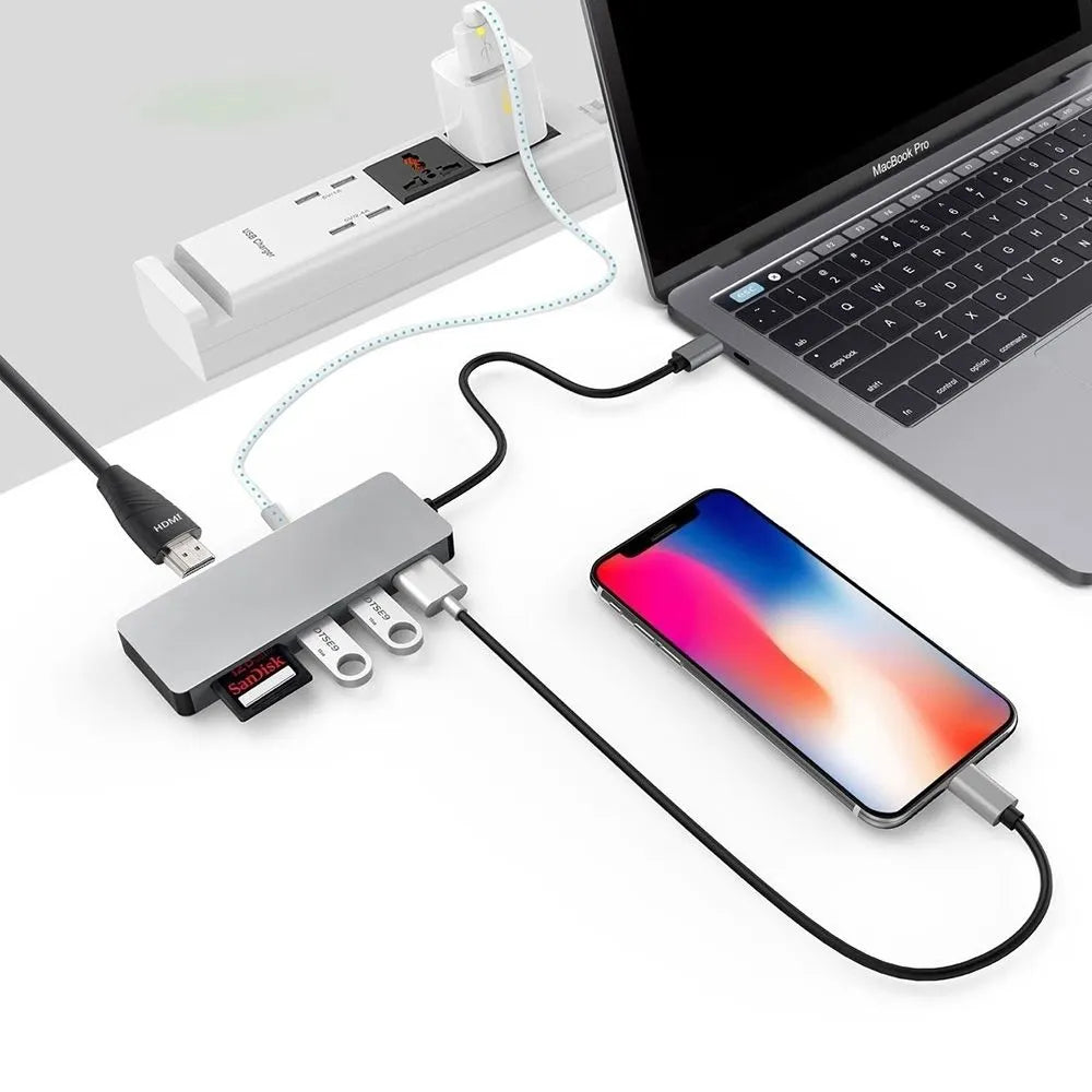 INTACT 9822T USB-C 7-in-1 Multifunction Adapter HDMI/USB3.0*1/USB2.0*2/SD/TF/USB-C PD - Image 2