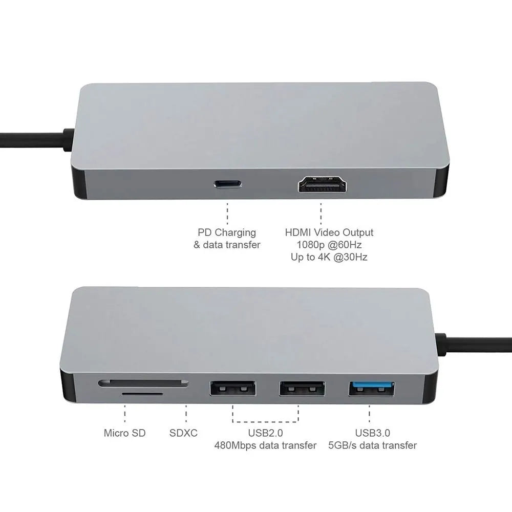 INTACT 9822T USB-C 7-in-1 Multifunction Adapter HDMI/USB3.0*1/USB2.0*2/SD/TF/USB-C PD - Image 4