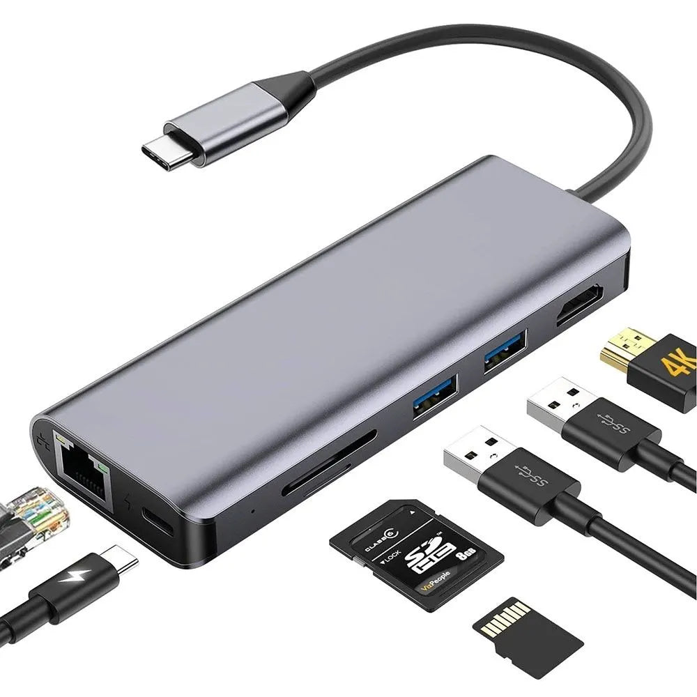 INTACT 9826T 7-in-1 USB-C Adapter HDMI/RJ45/USB3.0*2/SD/TF/ Type-C PD
