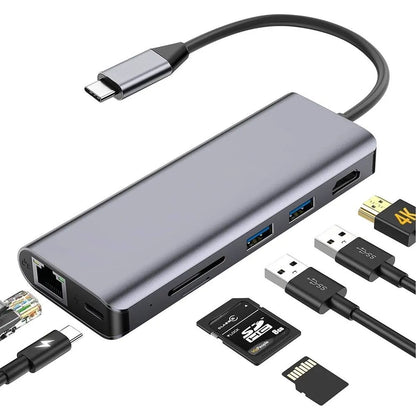 INTACT 9826T 7-in-1 USB-C Adapter HDMI/RJ45/USB3.0*2/SD/TF/ Type-C PD