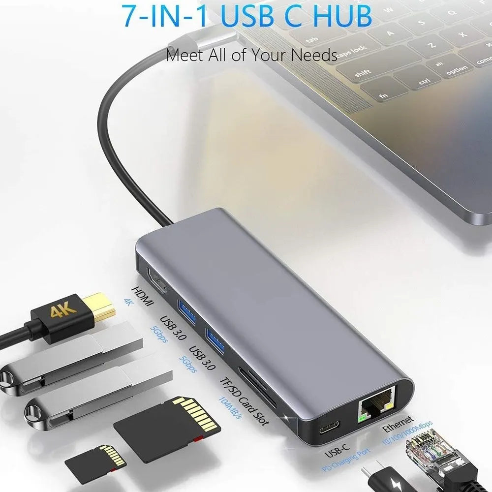 INTACT 9826T 7-in-1 USB-C Adapter HDMI/RJ45/USB3.0*2/SD/TF/ Type-C PD - Image 2