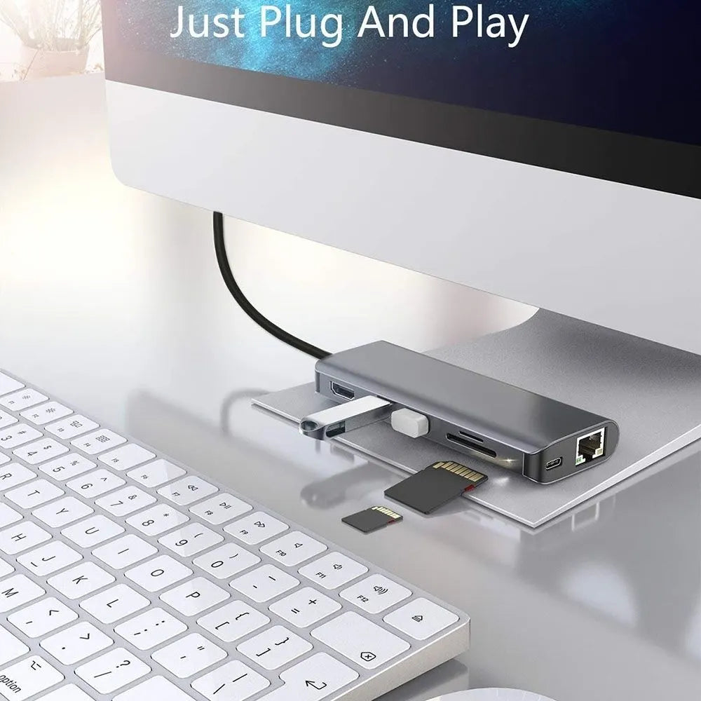 INTACT 9826T 7-in-1 USB-C Adapter HDMI/RJ45/USB3.0*2/SD/TF/ Type-C PD - Image 3
