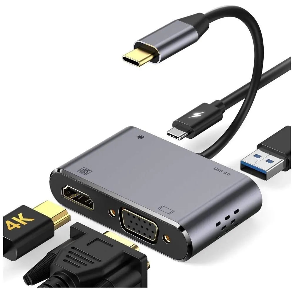 INTACT 9837T 4-in-1 USB-C Adapter HDMI +VGA + USB3.0 + USB-C (PD)