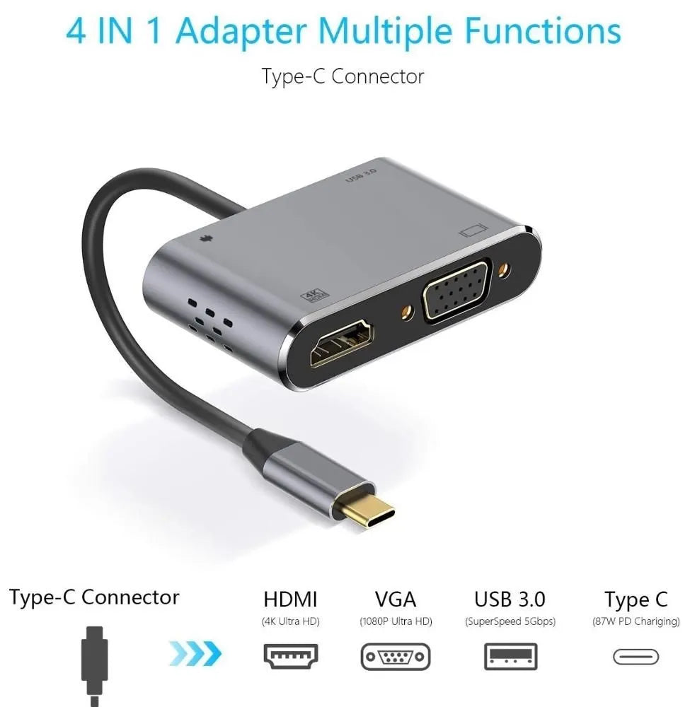 INTACT 9837T 4-in-1 USB-C Adapter HDMI +VGA + USB3.0 + USB-C (PD) - Image 2