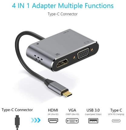 INTACT 9837T 4-in-1 USB-C Adapter HDMI +VGA + USB3.0 + USB-C (PD) - Image 2