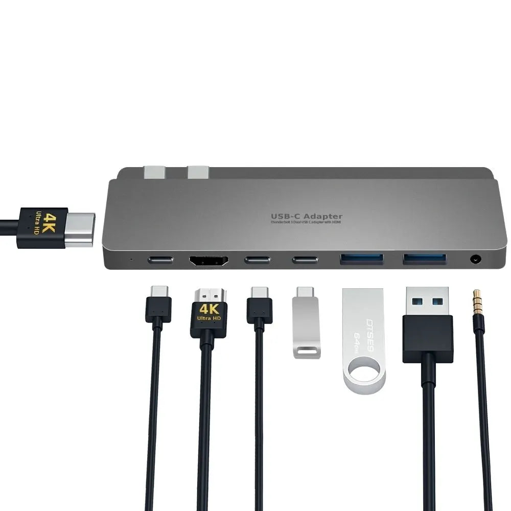 INTACT 9839T Dual USB-C 8-in-1 with Dual HDMI+USB3.0*3+USB-C Female + PD Power Adapter - Image 4