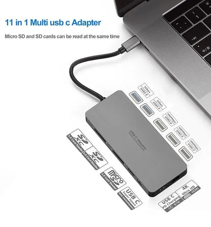 INTACT 9845T 11-in-1 USB-C Adapter HDMI/USB3.0*2/USB2.0*3/TypeC/SD*2/TF/ USB-C PD - Image 5