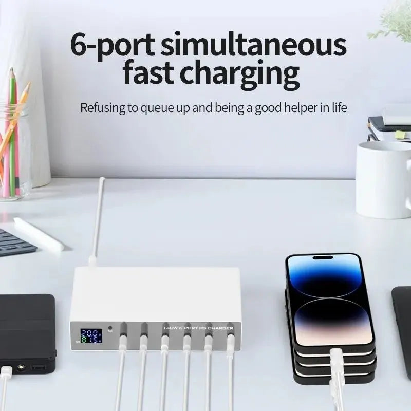 INTACT WLX-X6P 6-port USB-C multi-function PD charger, single port 30W x 6 Ports Total power: 140W - Image 2