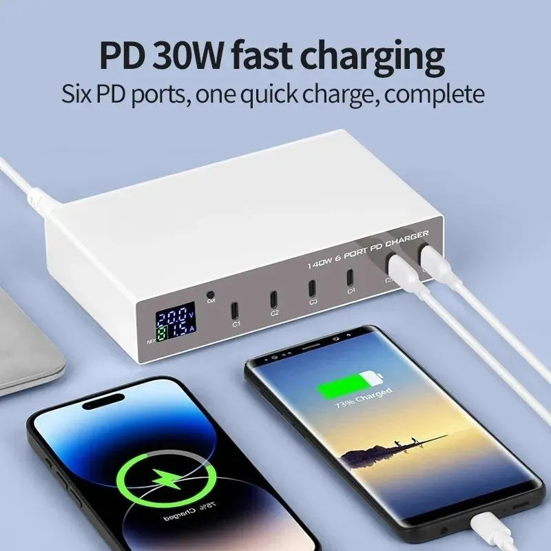 INTACT WLX-X6P 6-port USB-C multi-function PD charger, single port 30W x 6 Ports Total power: 140W - Image 3