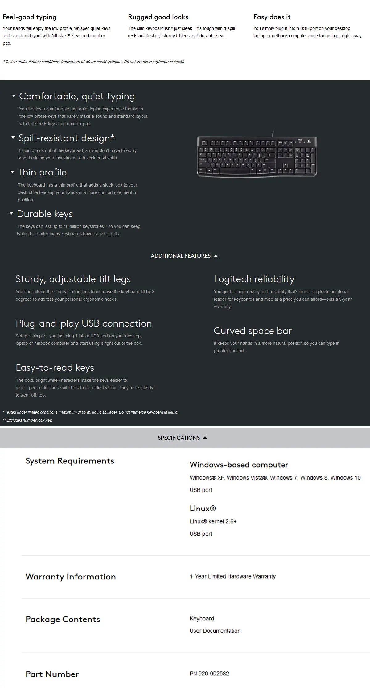 Logitech K120 USB Keyboard (920-002582) - Image 2