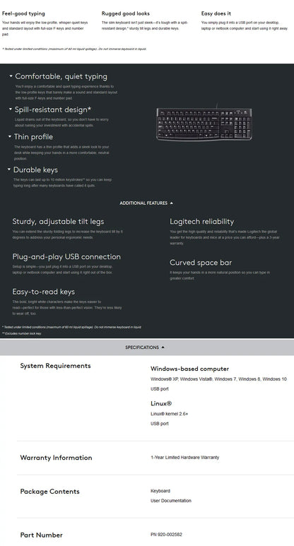 Logitech K120 USB Keyboard (920-002582) - Image 2