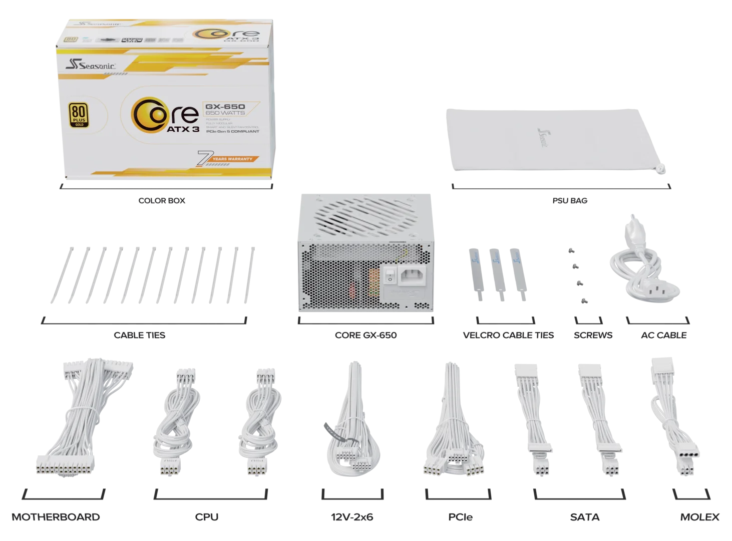Seasonic CORE GX-650 White ATX 3.1 650W (SRP-CGX651-A5A32SF-WHITE) - Image 7