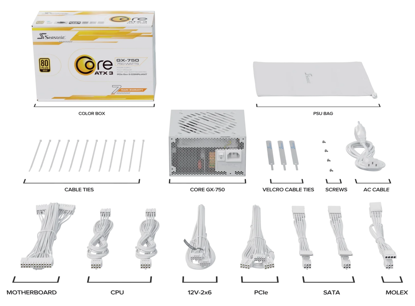 Seasonic CORE GX-750 White ATX 3.1 750W (SRP-CGX751-A5A32SF-WHITE) - Image 7