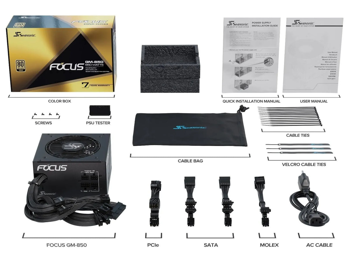 SeaSonic 850W FOCUS GM-850 Gold PSU (SSR-850FM)  (OneSeasonic) - Image 3