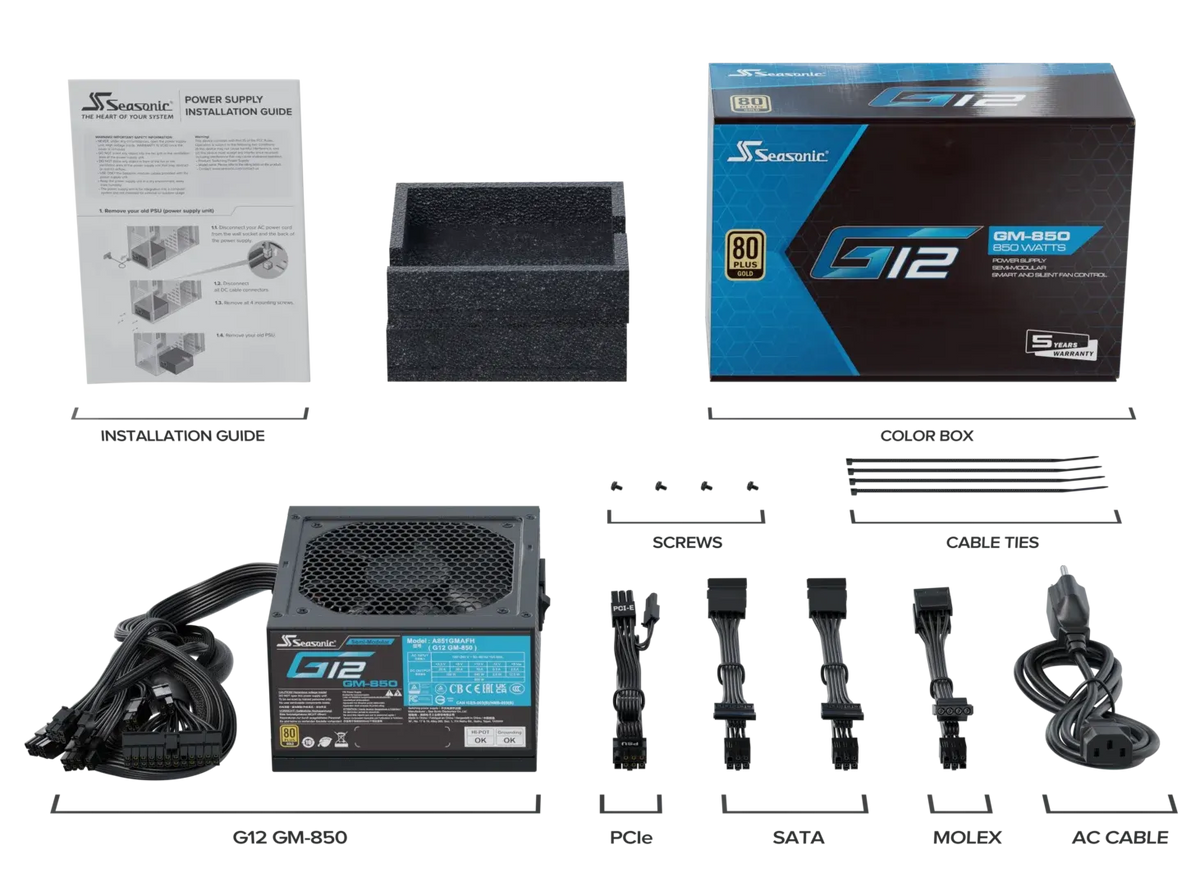 Seasonic 850W G12 V1.5 GM-850 Semi-Modular 80 PLUS Gold ATX PSU - Image 7
