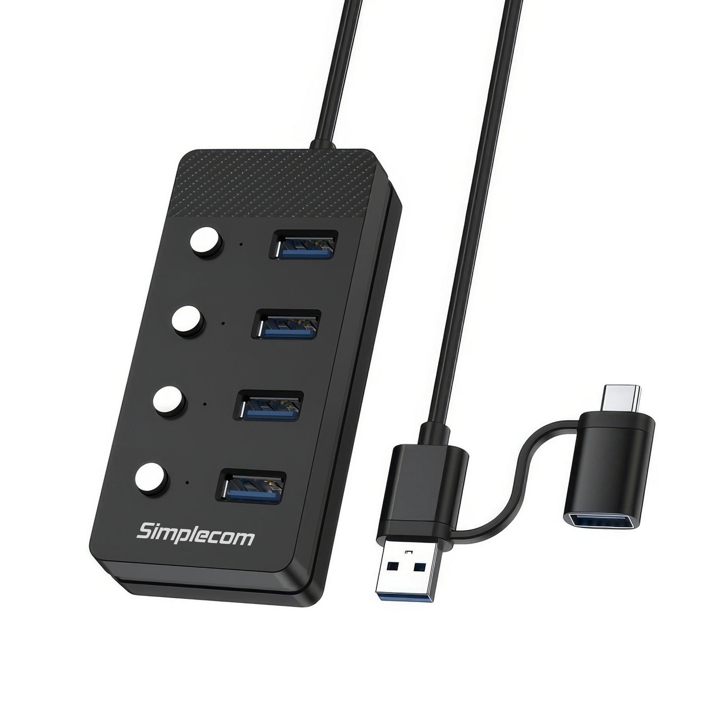 Simplecom CH345C SuperSpeed USB-A and USB-C to 4-Port USB 3.0 Hub 5Gbps Individual Switches and Power Adapter - Image 2