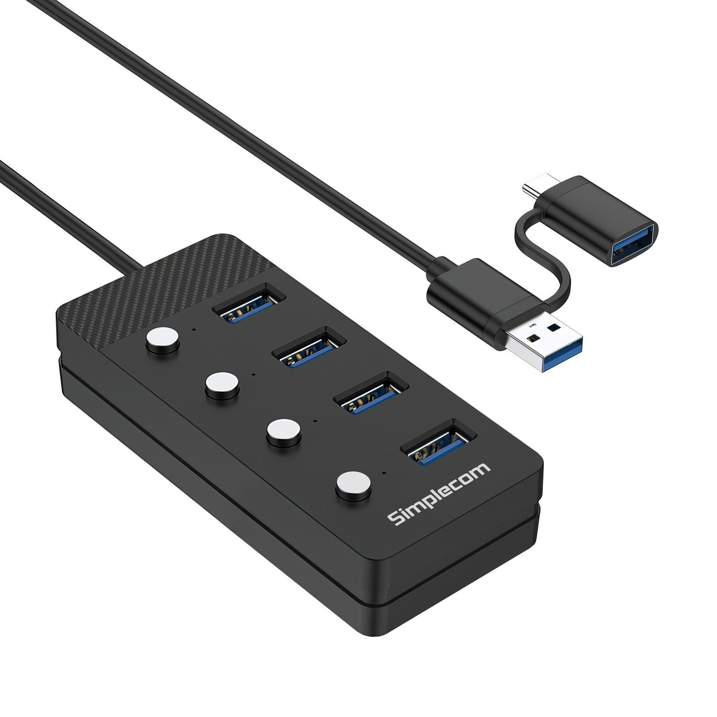 Simplecom CH345C SuperSpeed USB-A and USB-C to 4-Port USB 3.0 Hub 5Gbps Individual Switches and Power Adapter - Image 3